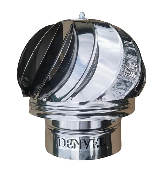 Un comignolo rotante in acciaio inox per un tubo fumi da 150 millimetri, su base a cuscinetti a sfere