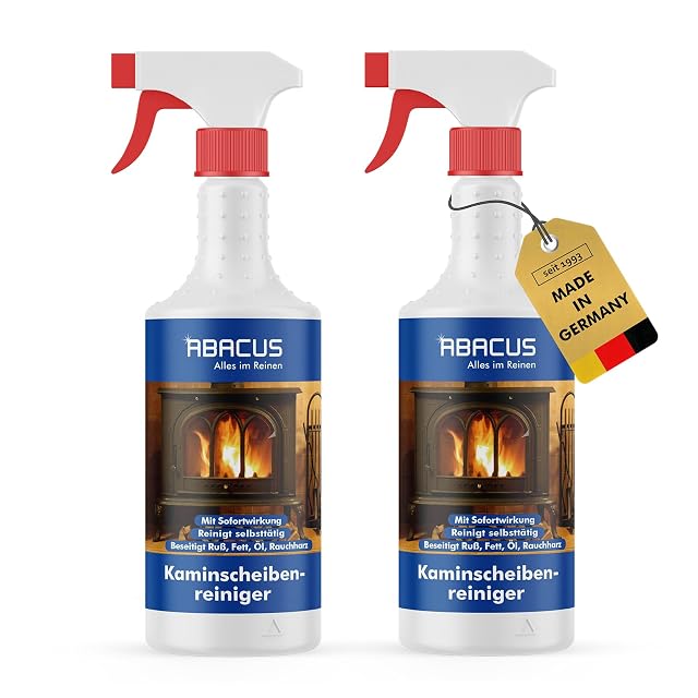 Due flaconi spray Abacus da settecentocinquanta millilitri di pulitore per vetro di stufa e di caminetto