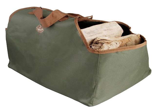 Una sacca per il trasporto della legna da ardere di una marca di accessori da giardino