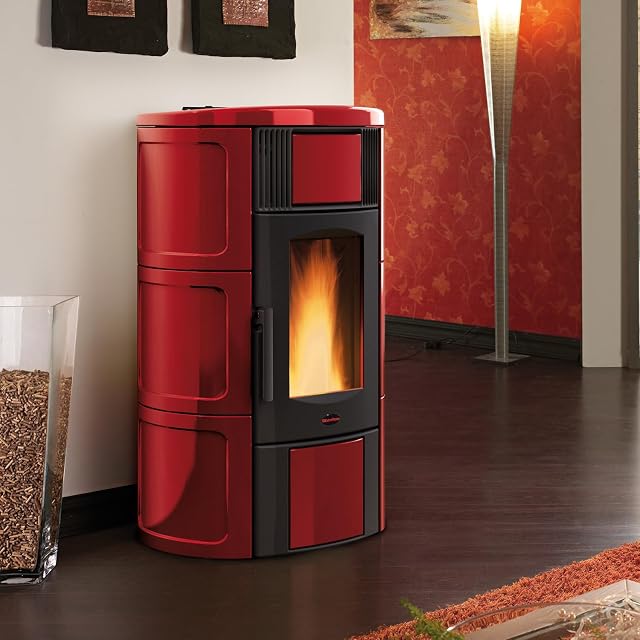 Stufa a pellet ad acqua Extraflame Iside Idro H15 rivestita in maiolica bordeaux
