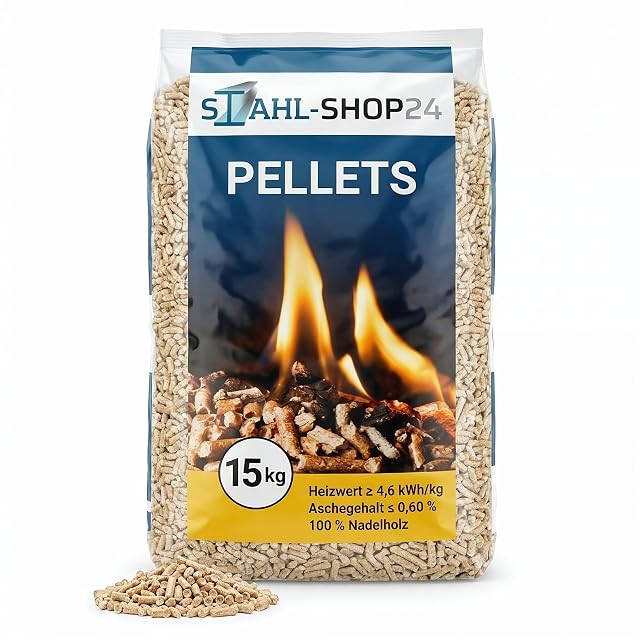 Un sacco da quindici chili di pellet da riscaldamento in legno tenero ENplus A1 da 6 mm